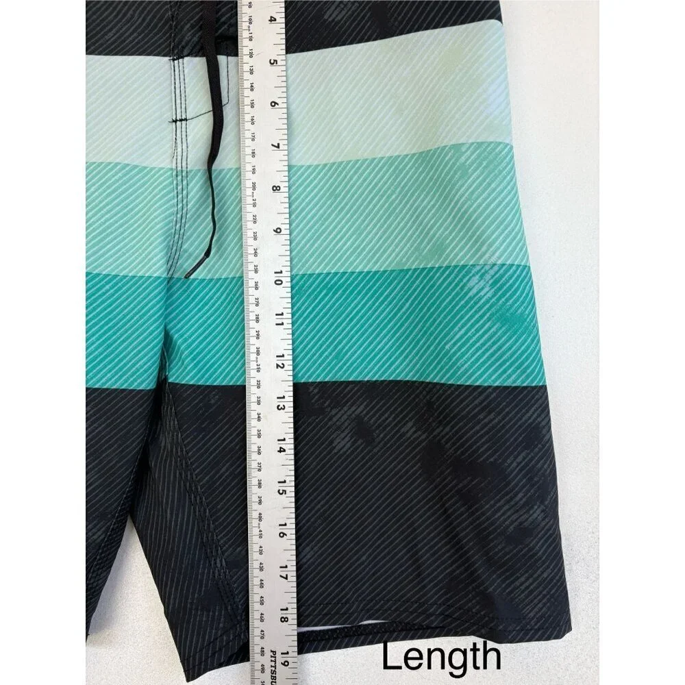 ONeill Mens Hyperfreak Striped Boardshorts Size 30 Black & Green Polyester Blend
